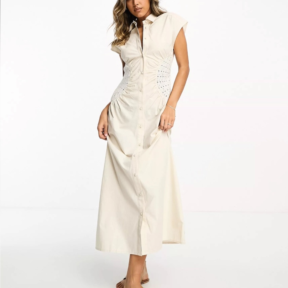Never worn sleeveless shirt midi dress with crochet waist in natural